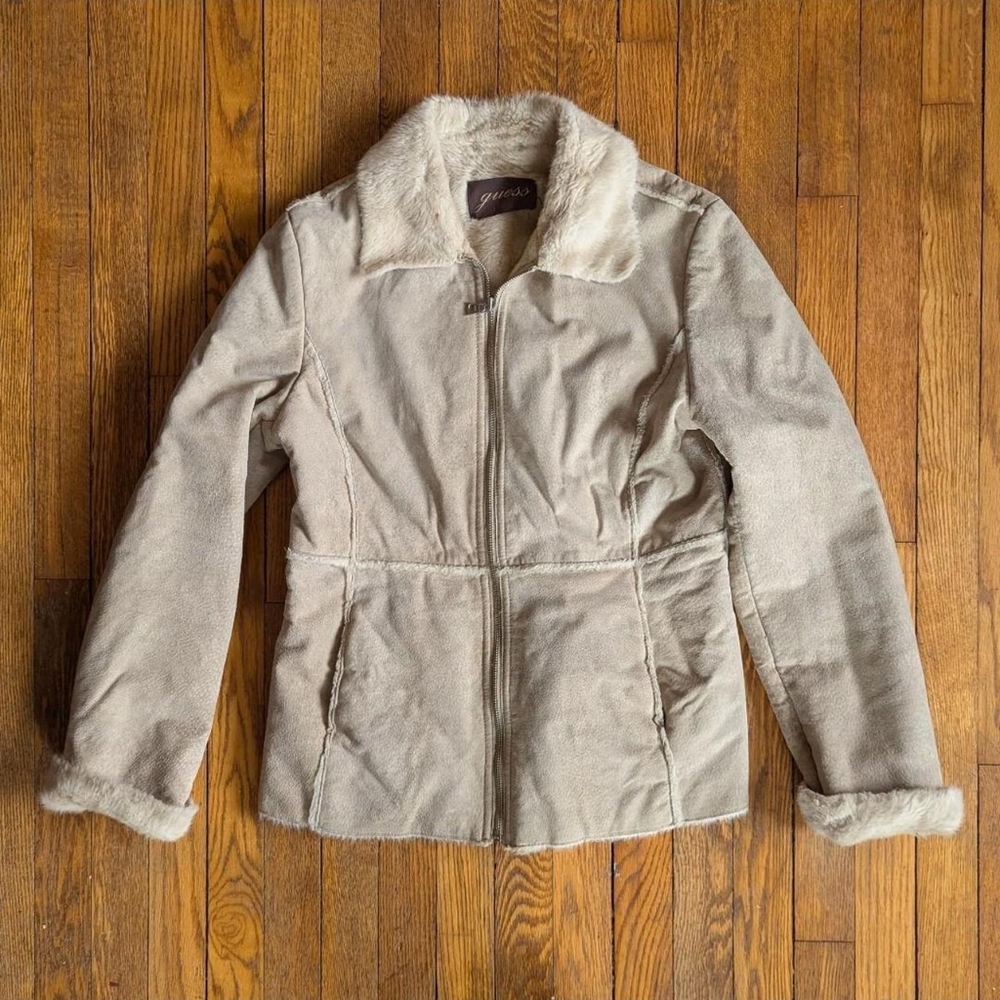Vintage Y2K Guess Suede Faux Fur Jacket